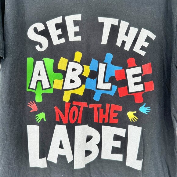 Unisex L T-Shirt "See The Able Not The Label" Black 100% Cotton by Port & Comp - Picture 2 of 6